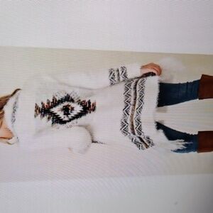 NORTHERN ANGEL FUZZY SOFT FAUX FUR AZTEC PRINT OPEN KNIT SWEATER (New $89) Sz M